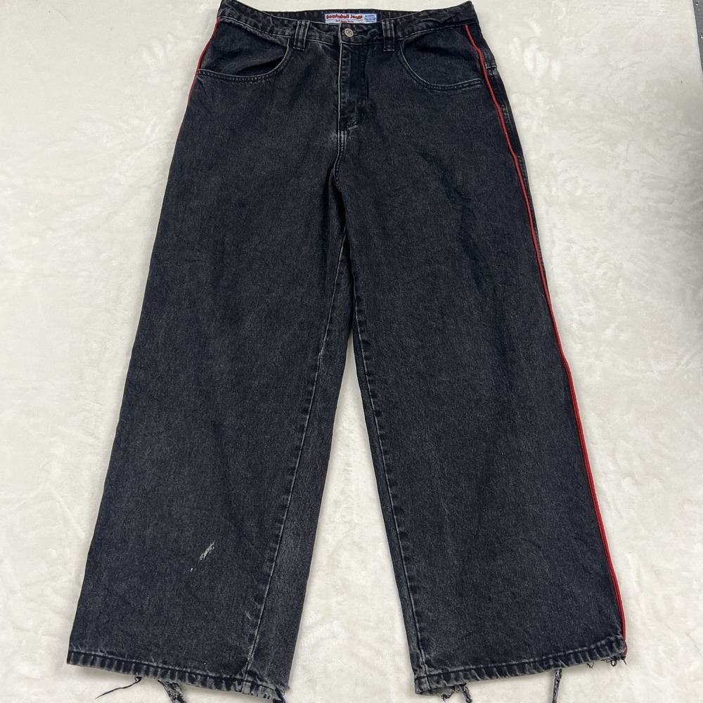Bombshell Jeans Wide Leg Pants Mens 32x30 Black Red Stripe Skater OG Model